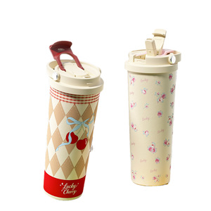Lucky Cherry Insulated Water <b>Bottle</b> 316 Stainless Steel Double Lid Portable Straw Cup For Students Back To School - Product Image 3