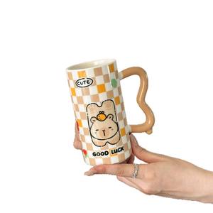 Cute Kapibala <b>Ceramic</b> <b>Mug</b> With Handle Cartoon Pattern Polka Dot Striped Checkered Design For Coffee Tea Breakfast Gift - Product Image 3