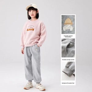 Pantalons de survêtement décontractés pour filles, automne-hiver, imprimés, doublés en polaire, épais, coupe ample, coton, écologiques, longueur entière - Product Image 3