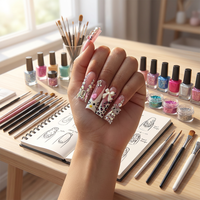 Faux ongles à presser de qualité supérieure, longs, forme cercueil, avec breloques 3D, nœuds et perles, pour fêtes, vente en gros