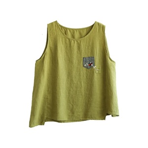 Women's Cotton <b>Linen</b> Sleeveless Tank <b>Top</b> Green Patch Pocket Loose Fit Summer Breathable Woven Casual Outerwear - Product Image 5
