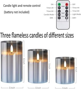 Home Decoration <b>Paraffin</b> Wax Glass Pillar Customized 3D Real Flame Remote Control LED Candle for Weddings Christmas Halloween - Product Image 2