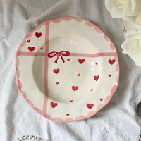 Vaisselle coréenne en céramique rose, motif cœur et nœud, en porcelaine beige, bol et assiette, service de table pour restaurant et maison, cadeaux