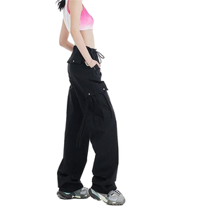 Overol Deportivo Informal de Estilo Americano, Hecho a Medida, de Cintura Alta, de Lona, de Secado Rápido, para Mujer, Negro, Holgado - Product Image 1