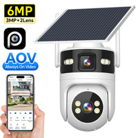 Caméra CCTV solaire extérieure HiEasy à double objectif 6MP 4G SIM, 2 écrans, AOV PTZ, caméra IP, détection humaine par IA, vision nocturne couleur, IP66