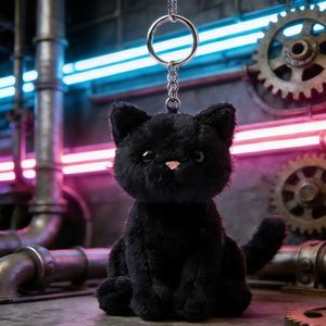 Factory Custom Color Size Black <b>Cat</b> <b>Plush</b> Keychain | PP Cotton Filled Short <b>Plush</b> <b>Cat</b> Pendant | OEM ODM Manufacturing Toys - Product Image 1
