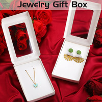 Caja de Embalaje de Papel Kraft Blanca y Negra de Lujo con Ventana Transparente, Plegable y Reciclable, para Llaveros, Collares y Pulseras, con Inserto de Papel