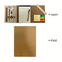 Ensemble de carnets modernes marron avec stylo, logo personnalisé, bloc-notes promotionnel vierge, gomme, règle, notes adhésives