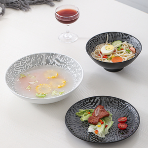 Dehua — ensemble d'assiettes de table rondes en céramique, vaisselle de pluie, <span class=keywords><strong>service</strong></span> de vaisselle en <span class=keywords><strong>porcelaine</strong></span> noire ou blanche, bol à soupe à salade morde - Product Image 5