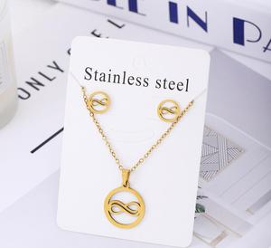 Conjunto de Collar y Aretes de Acero Inoxidable con Diseño Redondo Infinito Chapado en Oro de 18K, Regalo de Boda para Mujer, Estilo Cristiano - Product Image 5
