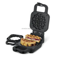 ANWELL Gaufrier électrique compact 2 tranches, plaques antiadhésives, machine à gaufres pour petit-déjeuner domestique, idéal pour la cuisine à domicile