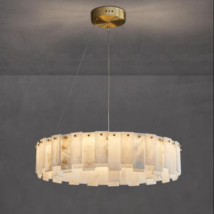 Lámpara colgante de mármol de latón minimalista moderna nórdica, candelabro de alabastro de círculo redondo para Hotel - Product Image 1