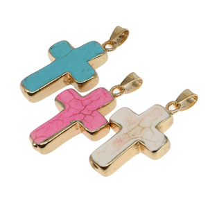 Ciondolo <span class=keywords><strong>turchese</strong></span> <span class=keywords><strong>naturale</strong></span> con <span class=keywords><strong>ciondoli</strong></span> incrociati in ottone placcato oro eleganti accessori per gioielli - Product Image 5