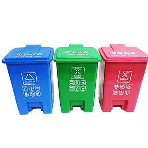<b>Square</b> Classified Trash Can Plastic Thickened Foot Operated Indoor Outdoor Sorting Waste <b>Bins</b> Blue Green Red - Product Image 3