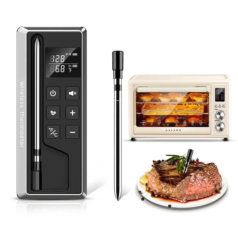 Schwarzer drahtloser Bluetooth Fleischthermometer digitaler Küchenthermometer
