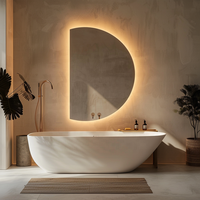Miroir de salle de bain LED moderne en demi-lune personnalisé certifié CE avec éclairage tactile sans cadre pour hôtel et spa