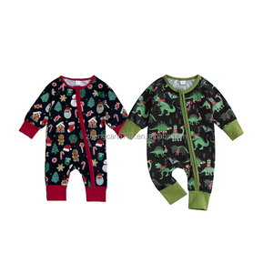 Pagliaccetto da bambino di alta qualità estivo per bambine tute con stampa a dinosauri a manica lunga per bambini <span class=keywords><strong>pigiama</strong></span> natale in bambù - Product Image 1