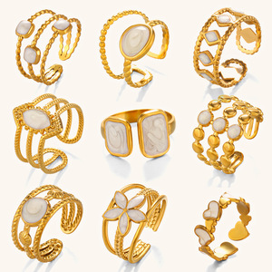 Bagues ouvertes tendance en acier inoxydable couleur or punk avec émail goutte d'huile pour femme, bijoux de mariage - Product Image 5