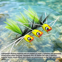 8 #   Mouche flottante de surface Popper à tête jaune et corps vert chartreuse pour la pêche à la truite, au bar et aux poissons de surface en eau douce (lac, ruisseau)