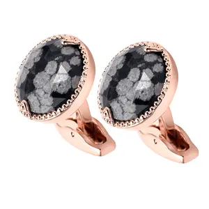 Unique Natural Black And White Marble Stone Cufflinks