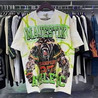 Koleksi Pakaian Pria Trendy Berkualitas Tinggi Majestic Shirts, Kaos Pria Crop Berhias Rhinestone Majestik, Streetwear Pabrik OEM