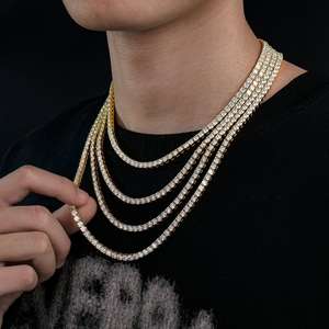 Collar de Tenis Personalizado Barato de 4mm y 16-24 Pulgadas, Chapado en Oro, con Moissanita VVS, Cadena de Moissanita para Hombre, Estilo Hip Hop, Plata S925, con Certificado - Product Image 1