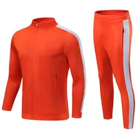 Ensemble de survêtement pour homme adulte, orange, avec fermeture éclair intégrale, respirant, en polyester, col montant uni, pour le football, le sport et la gym, taille standard