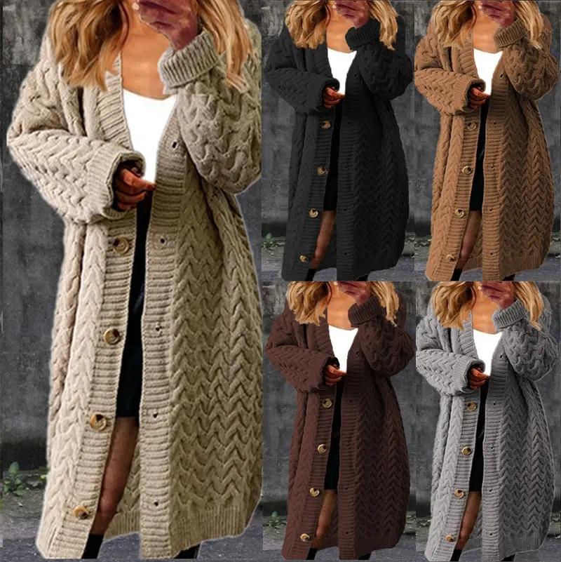 Suéter Retro con cuello en V para mujer, cárdigan de otoño e invierno, holgado, combina con todo, abrigo de punto de longitud media