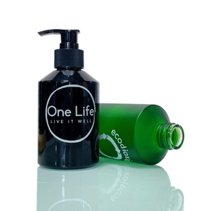 Cosmetic Lotion Glass Bottle 125ml 200ml Slanted Shoulder Frosted Green Black Glass Shampoo Bottles With Pump - Product Image 4