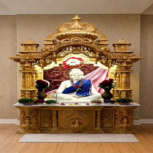 Mandir de prière en teck Swaminarayan doré de qualité supérieure, sculpté à la main sur mesure, grande taille, fabricant de temples hindous à prix de gros - Product Image 1