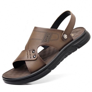 Men's Summer Open Toe Slides Casual Sandals Rubber Outsole EVA Midsole PU Lining <b>Slip</b>-<b>On</b> Comfort Genuine Leather Upper Leopard - Product Image 5