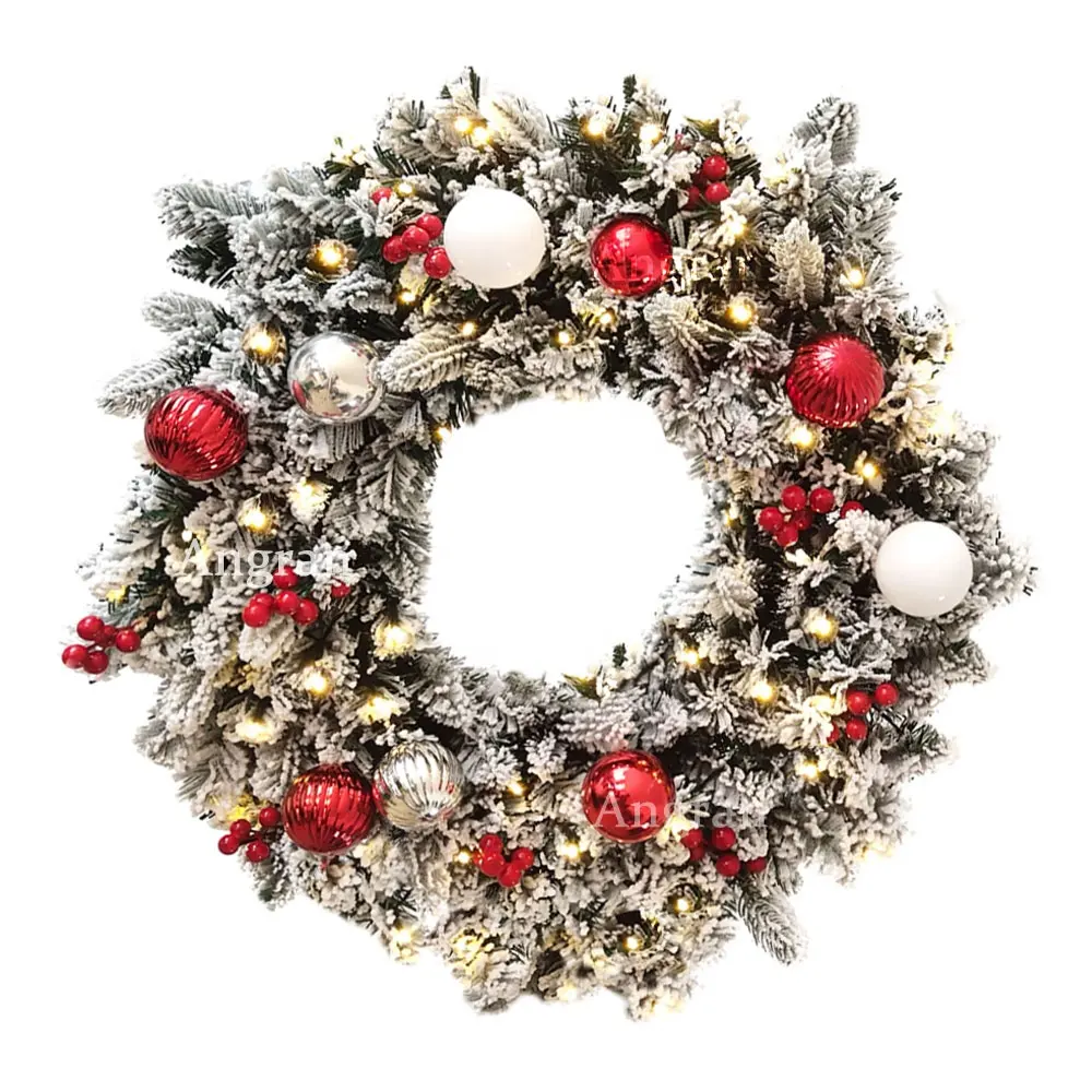 2022 new Xmas wreath such flocked Christmas wreath with light for holiday party snow Christmas wreath