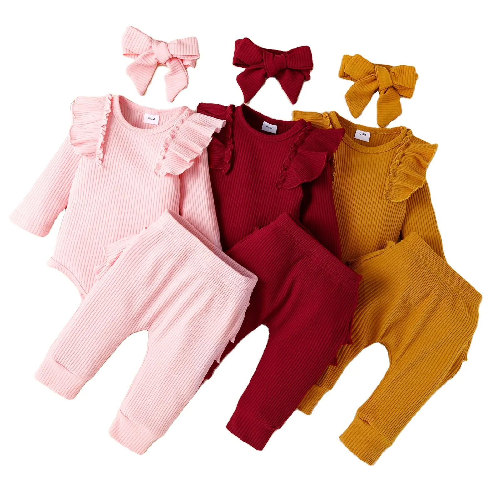 Fall Winter Ribbed Baby Clothes Sleep suits Ruffle Newborn Girls Rompers jumpsuit