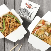 Boîte à nouilles chinoise en papier kraft personnalisée pour restaurant, emballage alimentaire jetable avec poignée en fil métallique