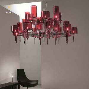 Lustre suspendu contemporain de luxe européen, éclairage moderne à <span class=keywords><strong>suspension</strong></span>, verre rouge, LED central, <span class=keywords><strong>hauteur</strong></span> réglable, intensité variable - Product Image 1