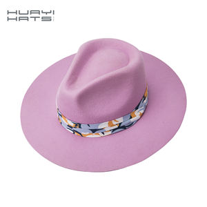 Huayi 브랜드 하이 퀄리티 사용자 정의 봄 여러 가지 빛깔의 여자 100% 울 와이드 뻣뻣한 챙 페도라 노란색 펠트 모자 - Product Image 5