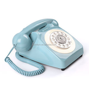 Téléphone sans fil vintage bleu antique avec carte SIM 4G, téléphone <span class=keywords><strong>fixe</strong></span>, décoration ancienne - Product Image 5