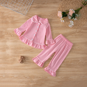 Rosa e verde <span class=keywords><strong>con</strong></span> volant abbottonato due pezzi Pjs Set <span class=keywords><strong>con</strong></span> monogramma Boutique di cotone <span class=keywords><strong>pigiama</strong></span> per bambine - Product Image 5