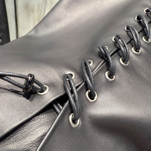 Nouvelle arrivée Veste en cuir véritable pour motard pour femmes Veste en cuir <span class=keywords><strong>noir</strong></span> avec cordon de serrage - Product Image 3