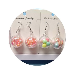 Boucles d'oreilles pendantes en forme de globe terrestre en plastique transparent rempli de perles, boucles d'oreilles pendantes charmantes pour femmes et filles, mode unique - Product Image 3