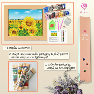 Kit d'art DIY « Champ de tournesols » : Peinture diamant rectangulaire encadrée avec décorations en strass de cristal - Product Image 3