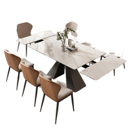 Juego de Comedor Moderno de Lujo con Mesa Extensible de Piedra Sinterizada y Madera de Pino Reciclada, Muebles de Bar Chinos para el Hogar y Hoteles