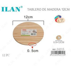 Base in legno ILAN, diametro 12 cm, spessore 0,5 cm, rotonda, per artigianato e progetti fai-da-te - Product Image 1