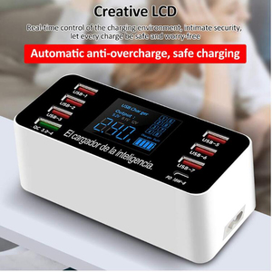 Estación de carga de pared inteligente y rápida, 8 puertos USB, 3,0 tipo C PD, 18W, con pantalla LED - Product Image 3