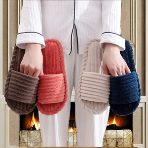 Open-Toe Women's Autumn Winter <b>EVA</b> for Slippers Corduroy Upper Material Thick-Soled Warm Plush for Indoor Outdoor Use - Product Image 2