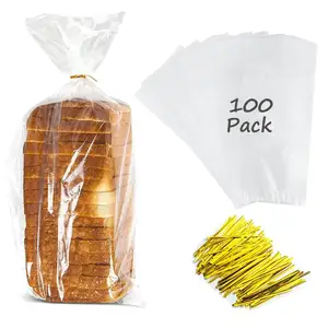 Factory Clear BOPP Reusable Bulk Large Loaf Packing Plastic Bakery Bread Poly Bags with Ties for Homemade Bread