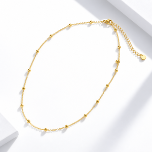 Collar de Cadena con Cuentas de Acero Inoxidable, Chapado en Oro de 18K al Vacío, Delicado Collar Satélite con Extensor Ajustable - Product Image 1