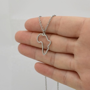 Collar <span class=keywords><strong>de</strong></span> acero inoxidable personalizado para mujer, cadena <span class=keywords><strong>de</strong></span> eslabones hueca, colgante con <span class=keywords><strong>mapa</strong></span> africano, Popular - Product Image 4