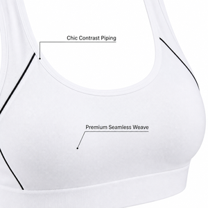 Ensembles de yoga sans couture blancs et noirs de qualité supérieure pour femmes avec détails de passepoil contrastant, soutien-gorge de sport à col en V et leggings sculptants taille haute - Product Image 6
