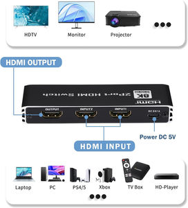 8K 60hz 4K 120hz HDMIスイッチ 2x1 8K HDMI <span class=keywords><strong>2</strong></span>.1 スイッチャーアダプター <span class=keywords><strong>2</strong></span>入力1出力 Hdmi2.1 スイッチャー コンバーター PS4 PS5 HDTV プロジェクター対応 - Product Image 3